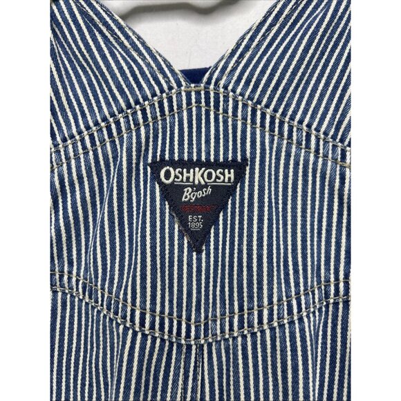 OshKosh B'Gosh Railroad Striped Vestback Overalls Toddler Baby Snaps Sz 12 Month - Picture 6 of 8